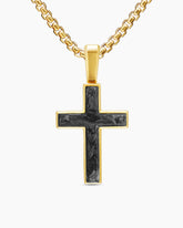 Cross Amulet in 18K Yellow Gold with Forged Carbon, 24mm